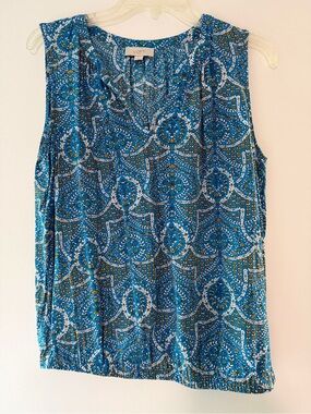 LOFT Teal & White Patterned Sleeveless Shell